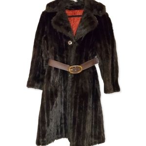 Vintage 70s Faux Fur Long Coat with Belt and pockets